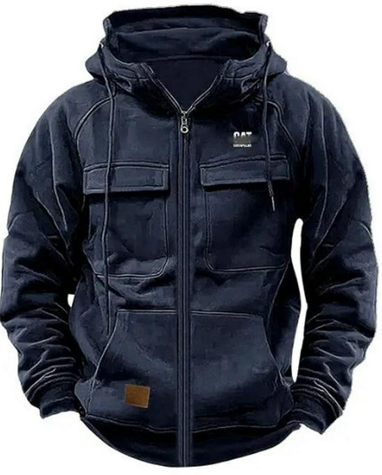 Мужское худи с кожаной нашивкой и множеством карманов для осени/зимы – толстовка в европейском и американском молодежном стиле