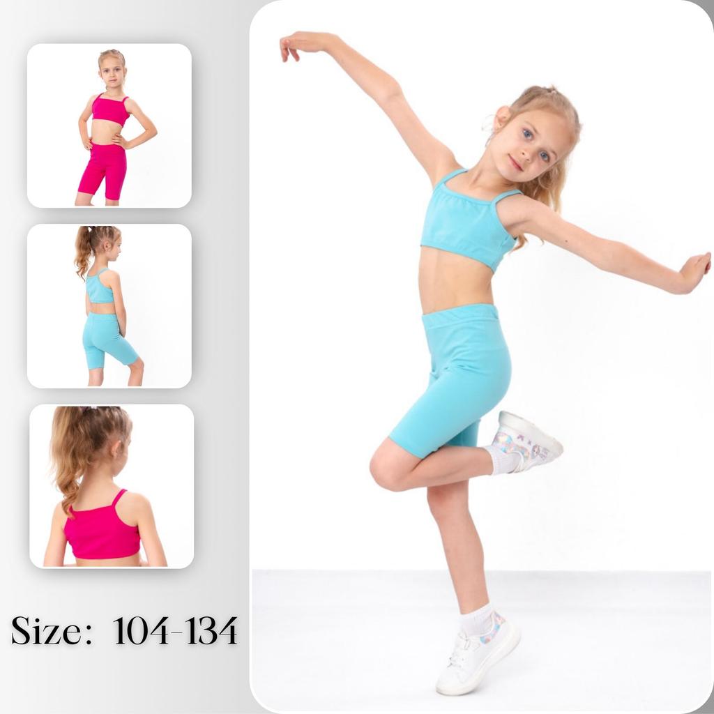 Girl’s Summer Set (Top + Biker Shorts) – Stretchy & Lightweight Fabric, Active Fit Summer 6474-036 HC