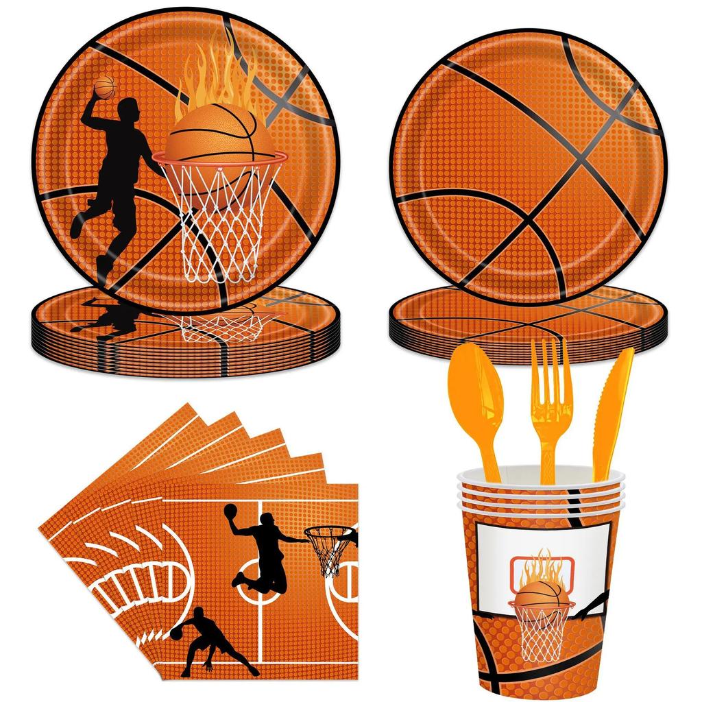 Баскетбольная вечеринка одноразовая посуда Baketball спортивные тарелки салфетки мальчики Happy Sports тема баскетбол день рождения принадлежности
