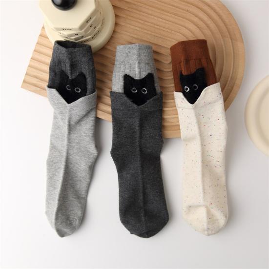 1 Pair Cartoon Cat Socks Autumn Winter Moisture Wicking Knitted Mid-calf Stretch Men Women Kitten Socks Sports Casual Cotton Crew Socks
