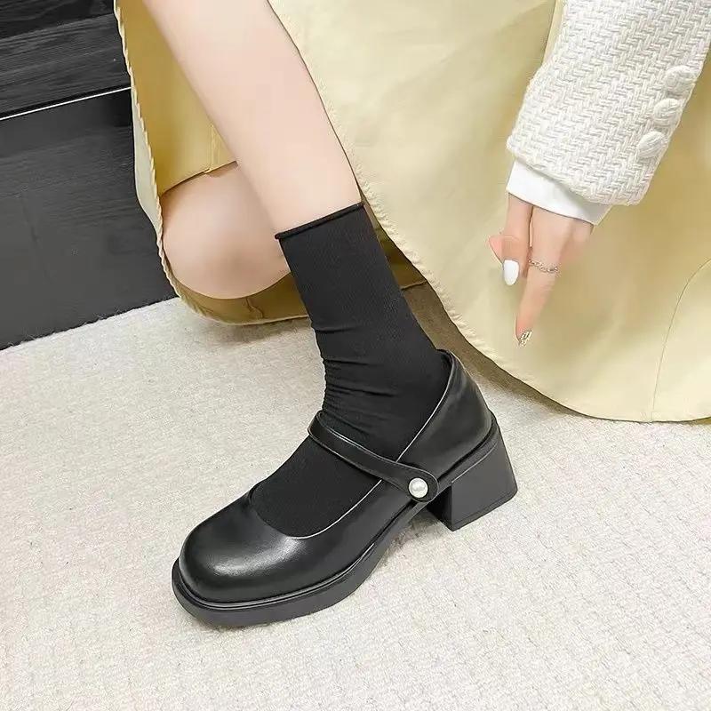 Готический стиль, туфли-лодочки на среднем блочном каблуке, в японском стиле лолита, массивные, женские, с круглым носком, обувь для женщин Мэри Джейн, стильные, в продаже