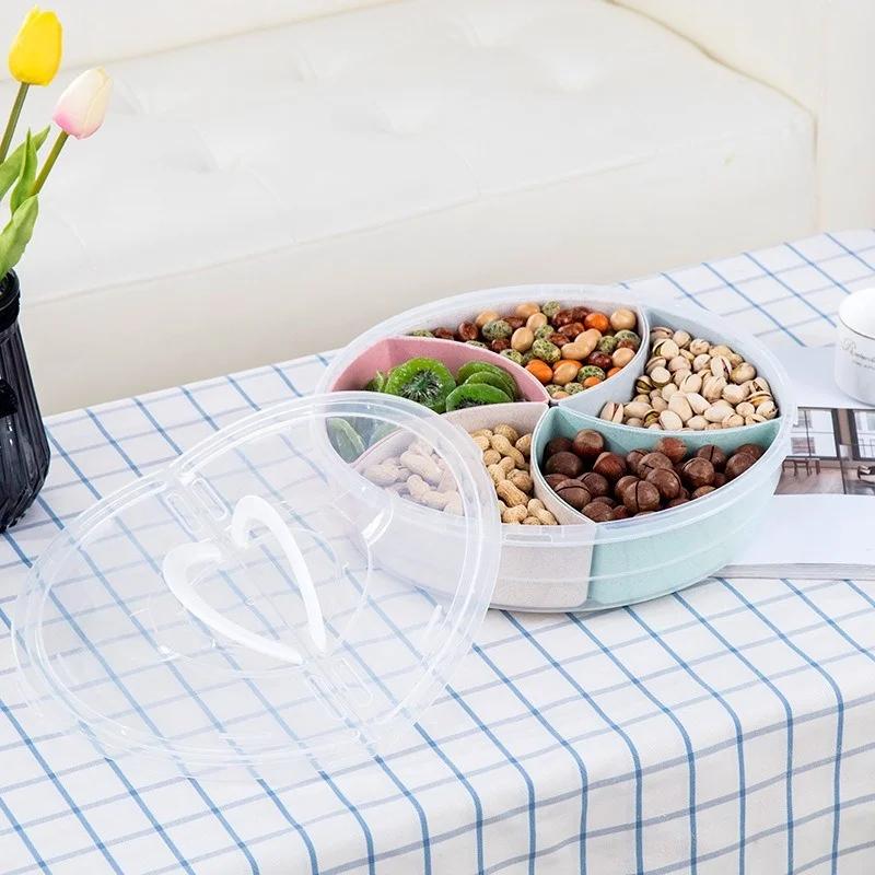 Разделенный поднос для сервировки, тарелка для закусок с крышкой, тарелки для фруктов, отсеки, конфетница, многофункциональный поднос для хранения продуктов, бытовые гаджеты