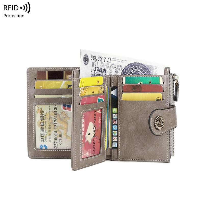 Кошелек-бумажник с защитой от кражи RFID, Короткий кошелек на молнии, Женский кошелек для мелочи большой вместимости