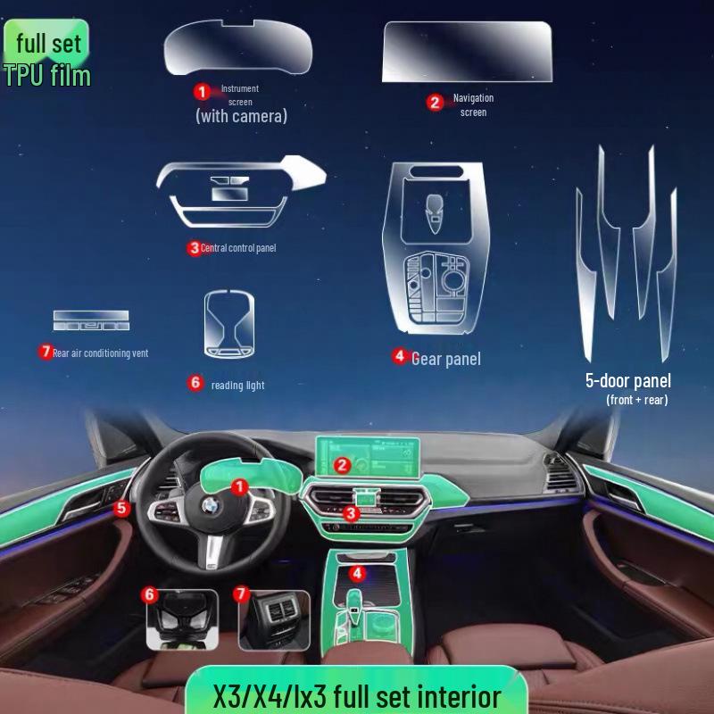 Защитная пленка для экрана центральной консоли и пленка для интерьера BMW X3/X4