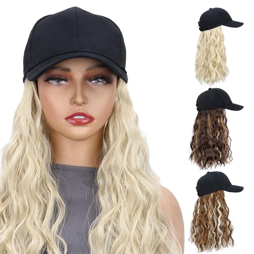 Baseball Cap One-piece Medium Length Water Wave Wig 17 Inch Curly Wave Hair Piece For Women Girls
