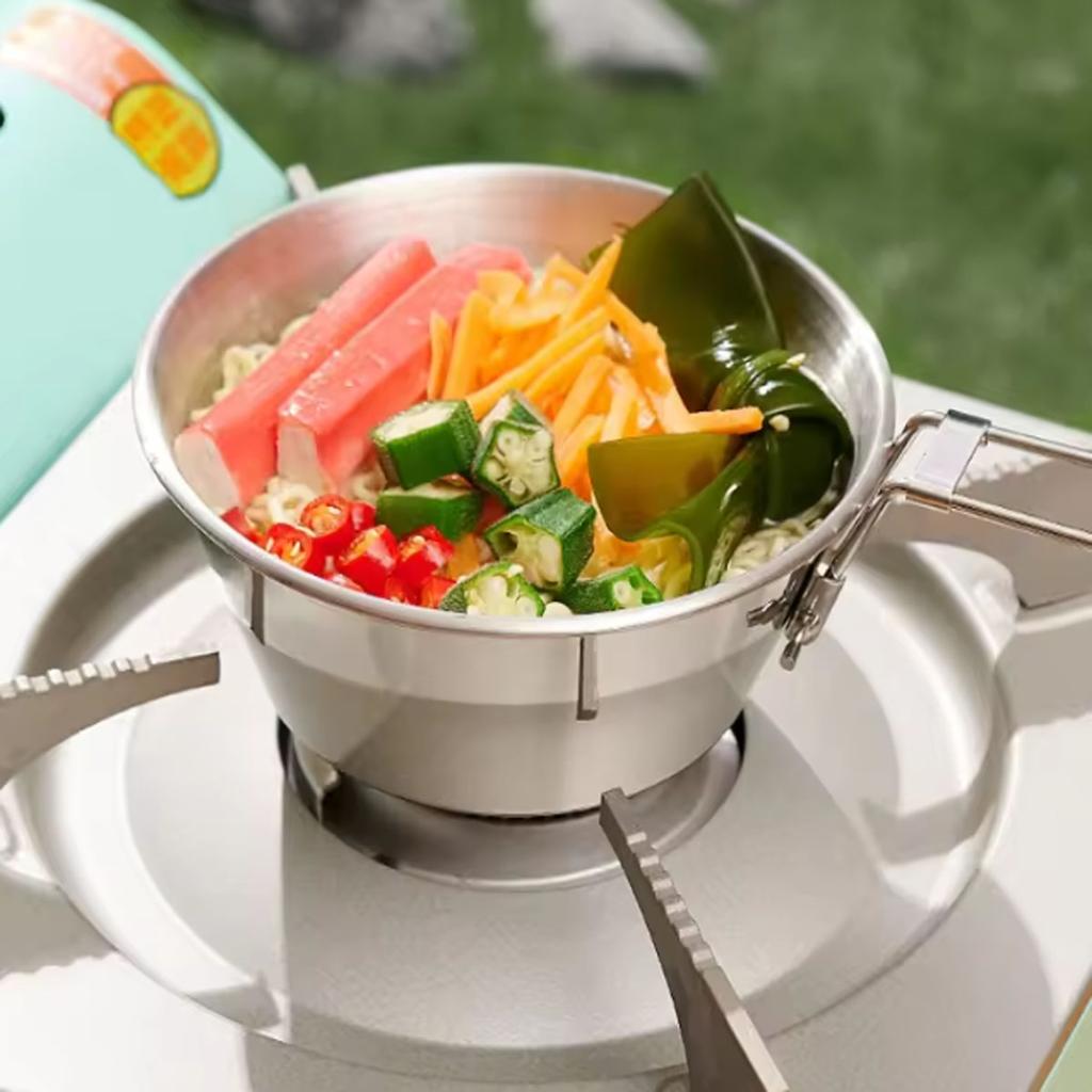 1pc-Outdoor 304 Stainless Steel Folding Bowl Picnic Rice Bowl Barbecue Mountaineering Water Cup Camping Portable Cooker