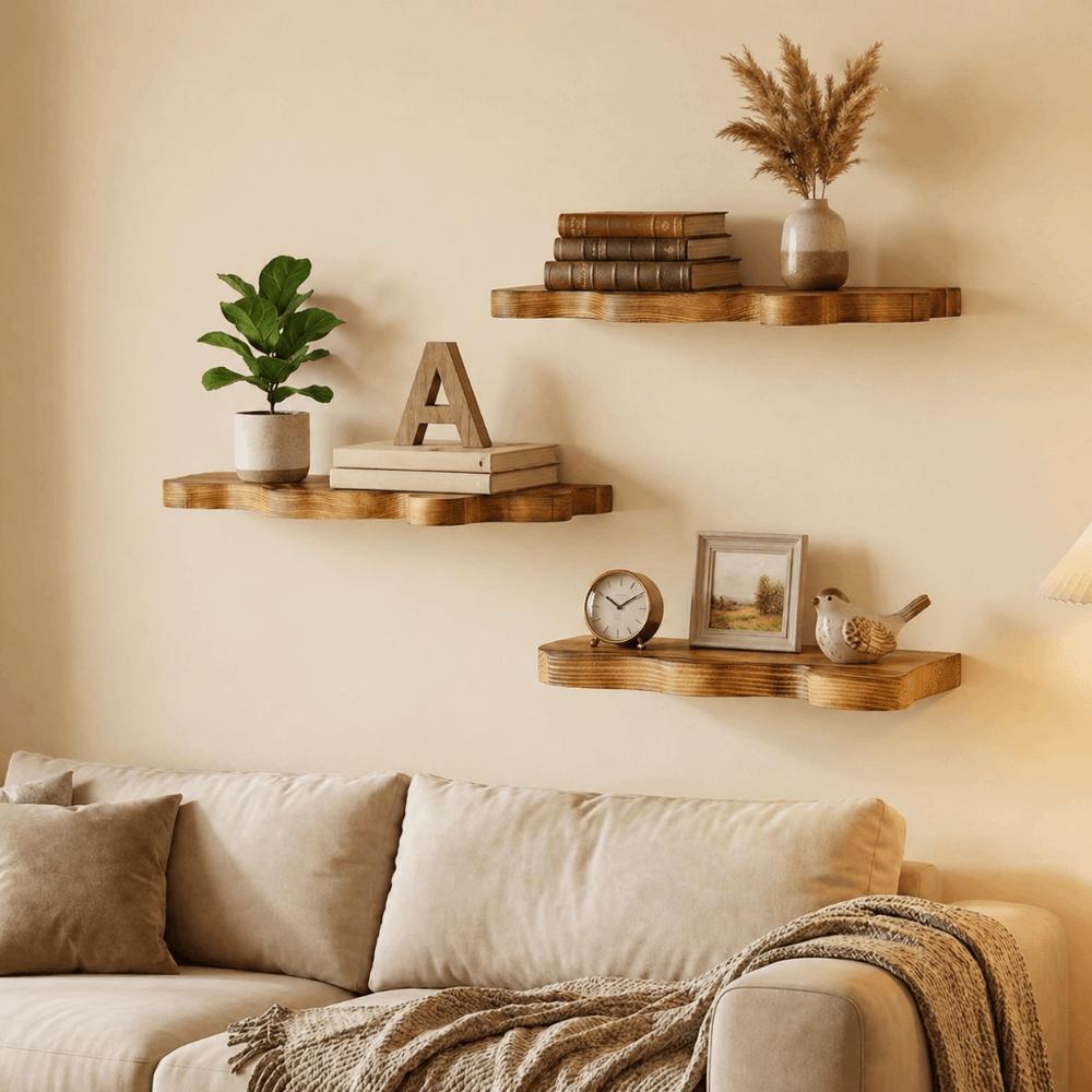 Wall Mounted Multi-Layer Floating Shelf Wooden Picture Display Rack Vintage Wall Shelf Dorm