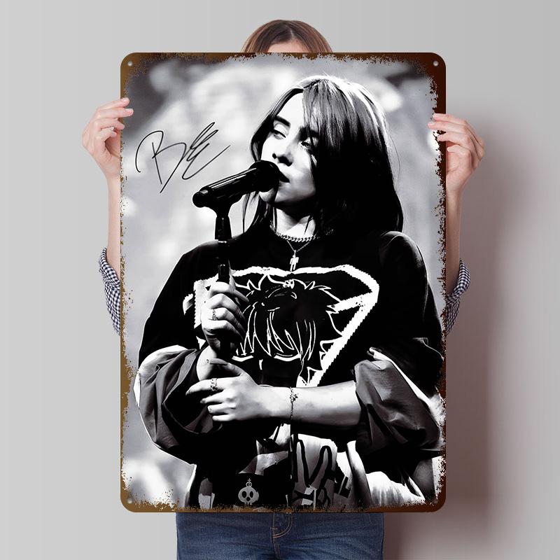 Жестяные плакаты Billie Eilish Настраиваемое настенное искусство Ретро Винтажные металлические знаки для дома Комнаты Гаража Декорации Эстетичный Сад