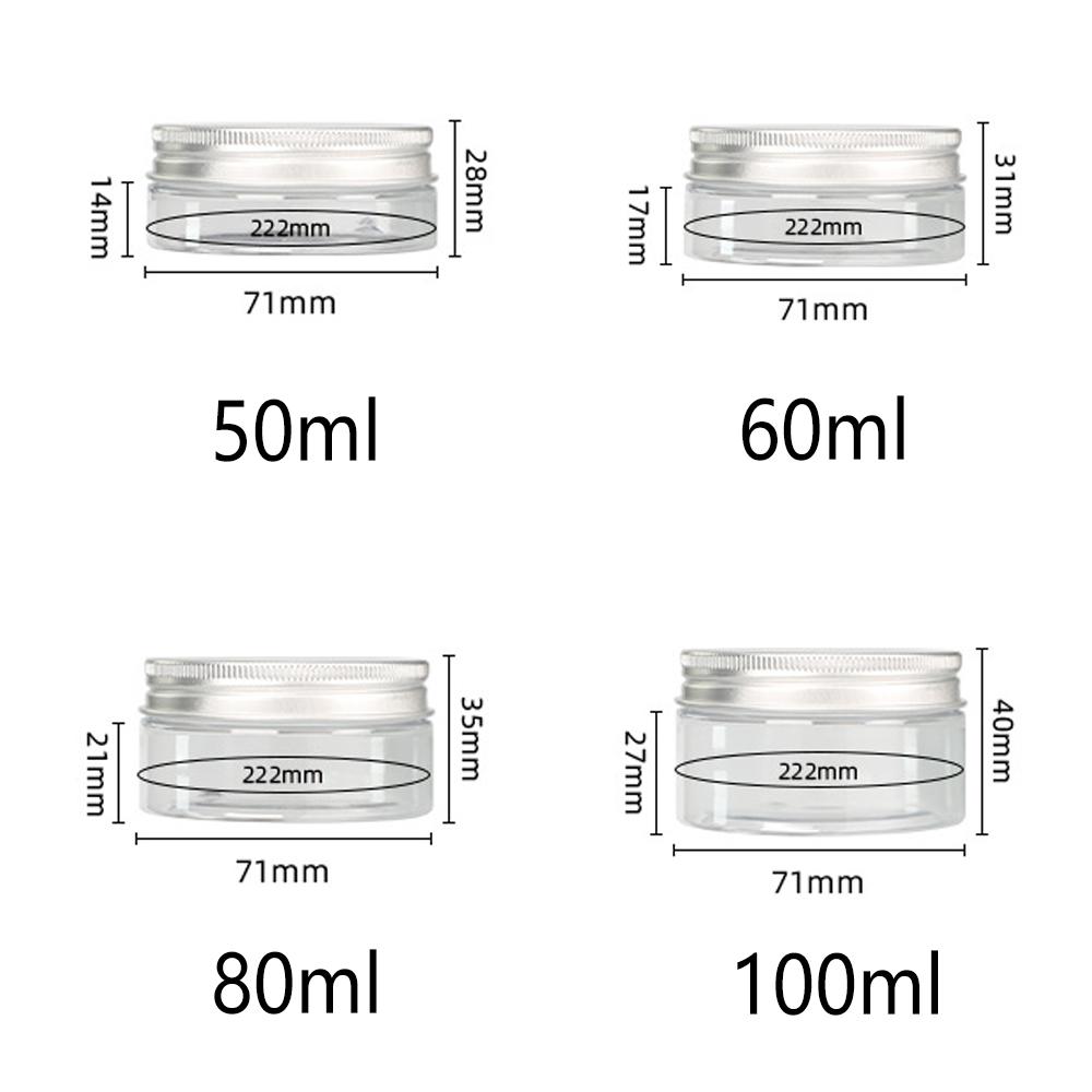 10/30pcs 50ml 100ml 150ml 250ml Empty Cosmetic Cream Jar with Aluminum Lid Storage Jar Makeup Bottle PET Makeup Pot Travel