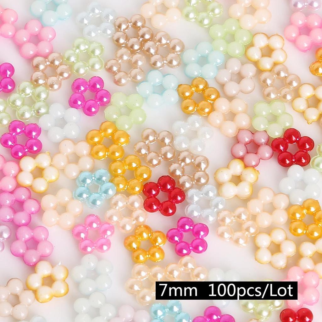 100 шт. разноцветные цветочные бусины с плоской задней частью, имитация кабошона, 7 мм/9 мм, пластик, АБС-пластик, жемчужные бусины, сделай сам, рукоделие, украшение для одежды