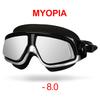 Copozz Nearsighted Swimming Goggles Waterproof Anti Fog UV Eyewear Silicon Mirrored Large Frame Unisex Sport Myopia Swim Mask