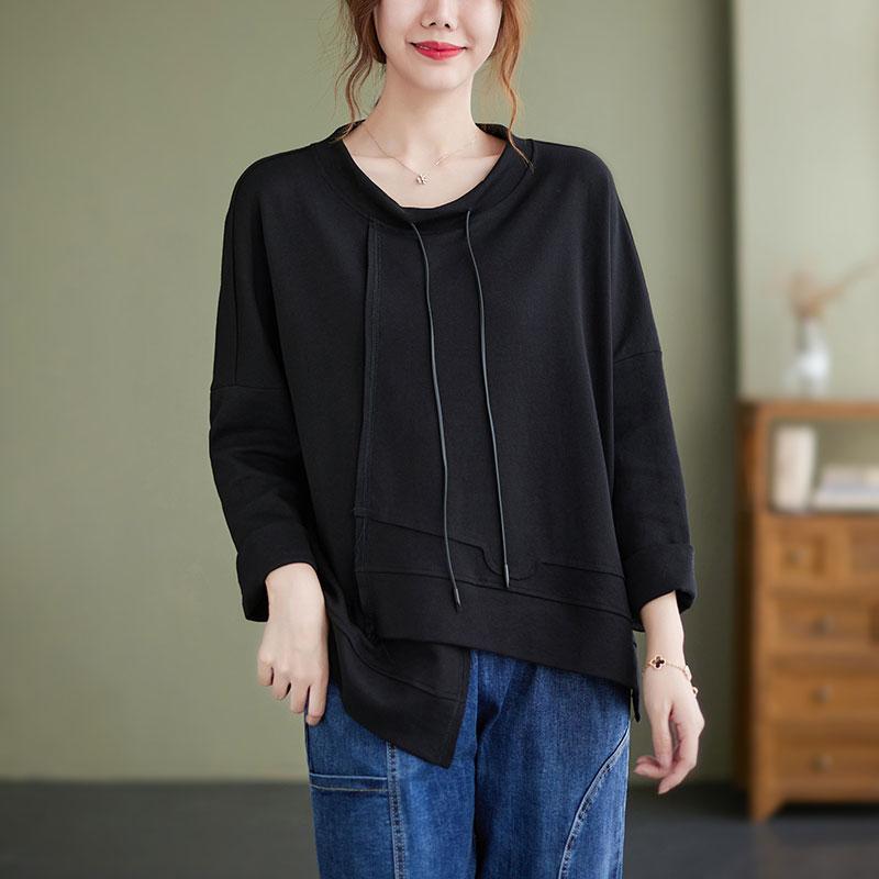 Dimanaf 2021 футболка, женская осенняя водолазка с длинным рукавом, хлопковые толстовки, корейская свободная одежда, белый топ с круглым вырезом, однотонные футболки