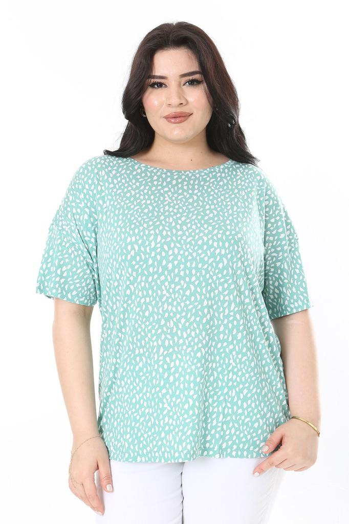 Женская блузка большого размера, зеленая блузка с круглым вырезом и короткими рукавами из лайкры и вискозы больших размеров