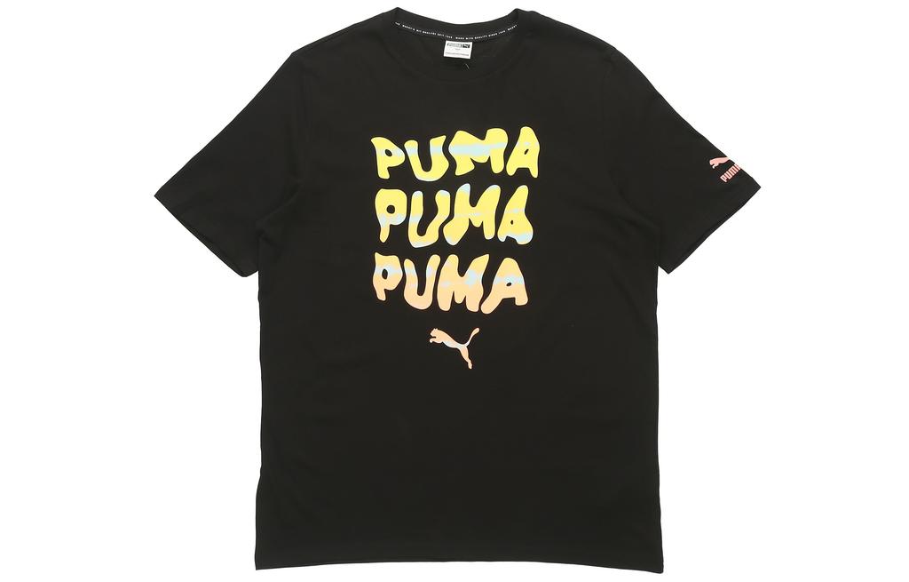 Мужские футболки PUMA Мужские Черные С круглым вырезом Умеренный Прямой крой