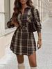 Европейское и американское приталенное клетчатое платье-рубашка с дизайном, подчеркивающим талию, для весны и осени