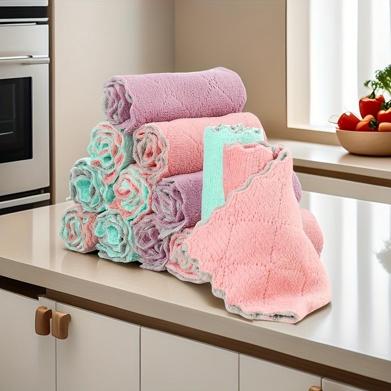 12 Microfiber dishwashing cloth Thickened coral fleece double-sided dishcloth Soft absorbent towel Powerful stain removal Scouring