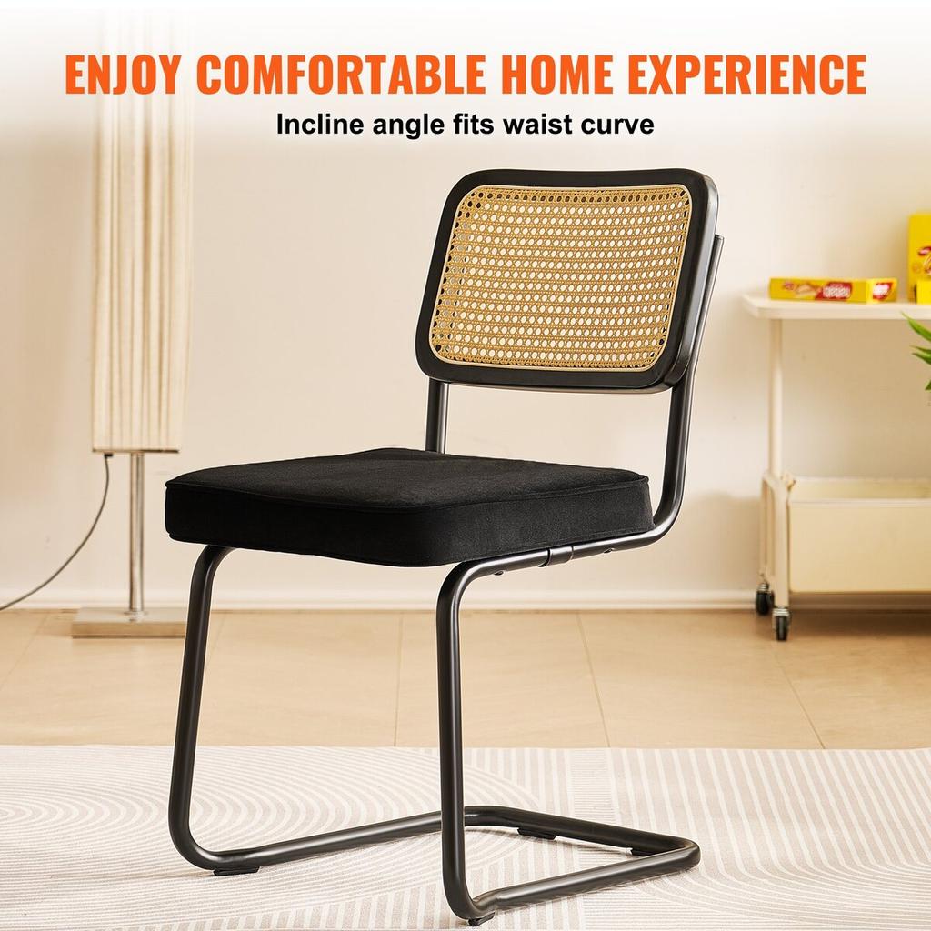 Rattan Chairs, Set of 4, Mid Century Modern Dining Chair, Upholstered Velvet Accent Chair with Rattan Back, Retro Dining Room Kitchen Chair for Living