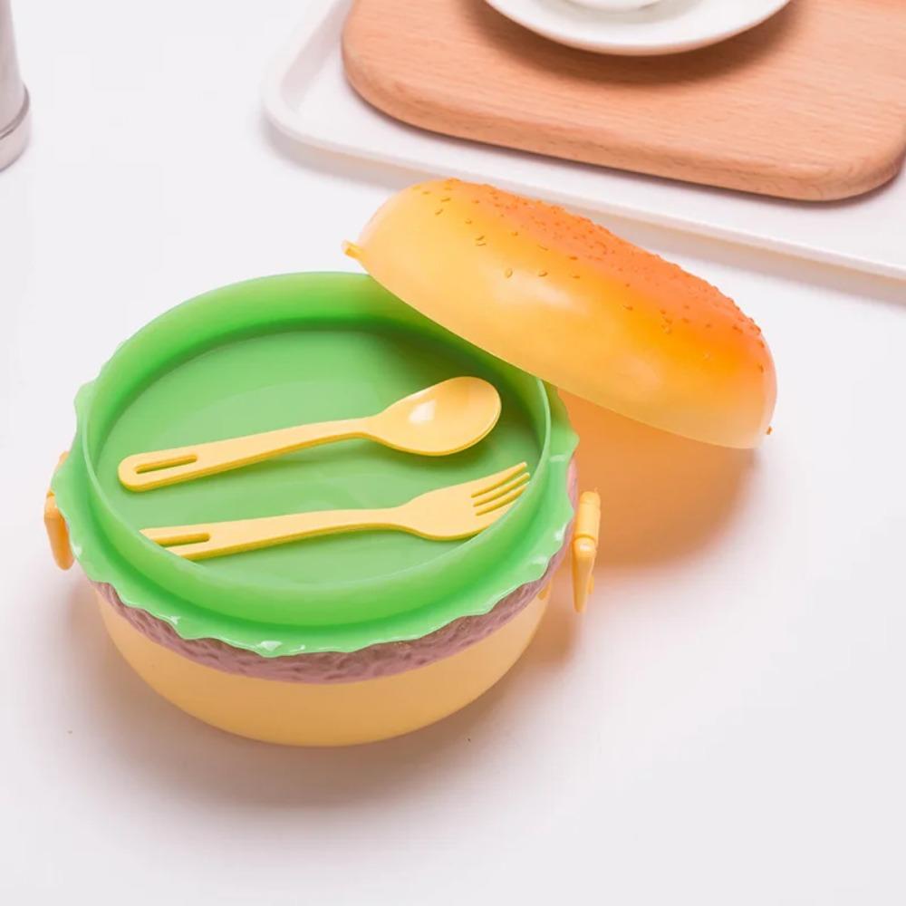 Hamburger Three Layer Lunch Box Students Portable Lunch Box Fruit Box Microwaveable Cute Lunch Box