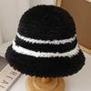 Autumn and winter new women's imitation rabbit plush ear protection warm fashion striped color matching basin hat outdoor leisure bucket hat
