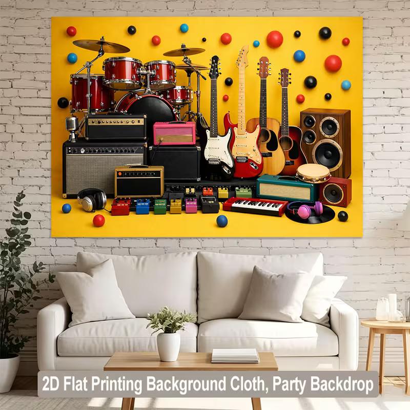 2D Rock Band Setup with Drums, Electric Guitars & Amplifiers Backdrop