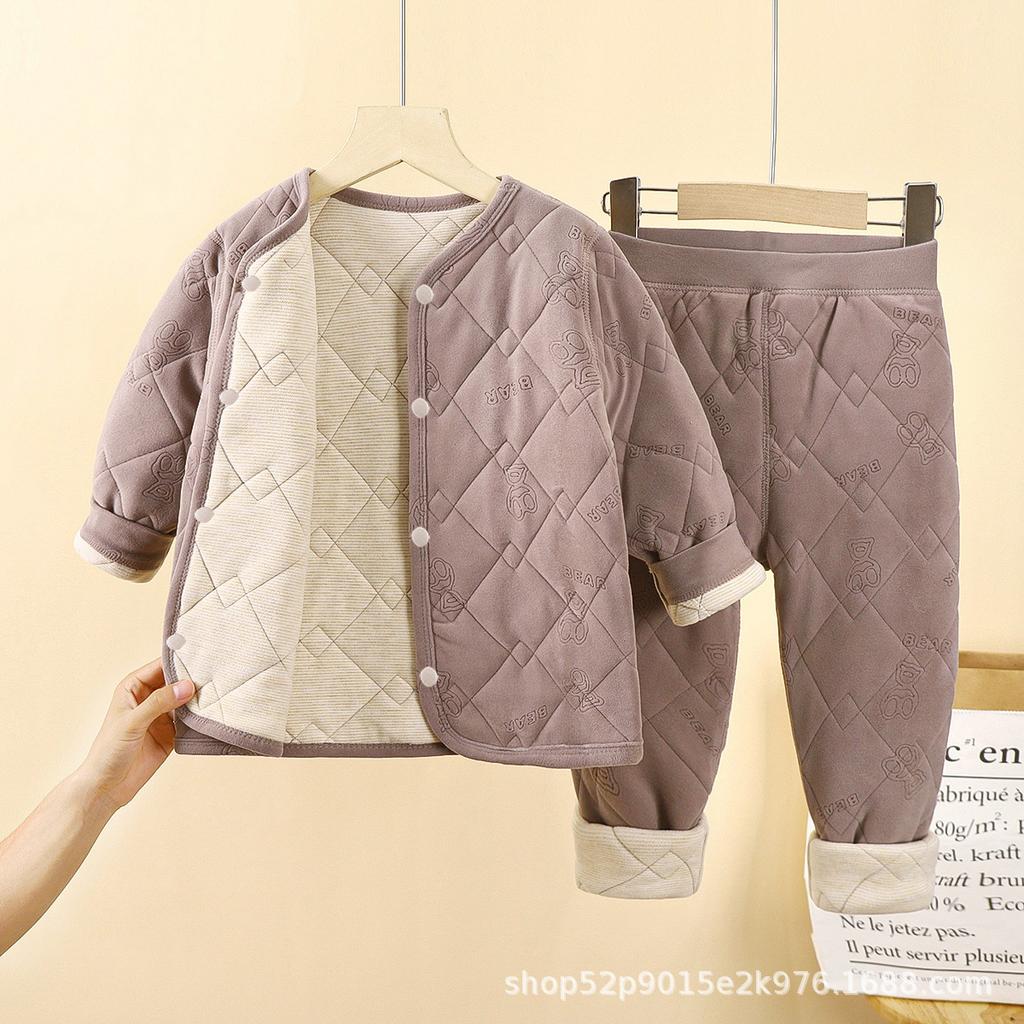 Детский артефакт школьной формы Осень-Зима Трехслойная стеганая хлопковая куртка для мальчиков с толстой велюровой подкладкой и хлопковая куртка для девочек