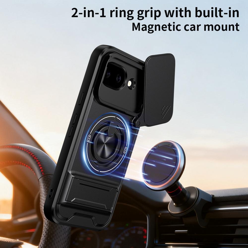 KEYSION Magnetic Phone Case for Google Pixel 10A Slide Camera Protection Upright Stand 360° Ring Shockproof Cover for Pixel 10A