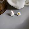 Cute Daisy Rabbit Animal Imitation Pearl Stud Earrings Sweet Girl Women Asymmetric Love Heart Daisy Cat Flower Ear Studs Jewelry