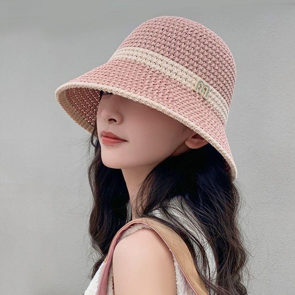 Foldable Fisherman's Hat Letter Decor Sun Hat Big Visors Beach Cap Women Girls