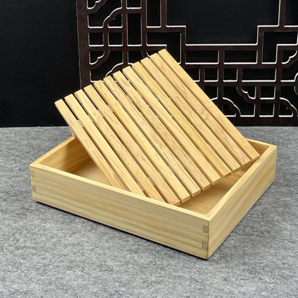 Wood Bread Board Bakery Cake Tray Cutting Removable Crumb Catcher with Holder Breakfast