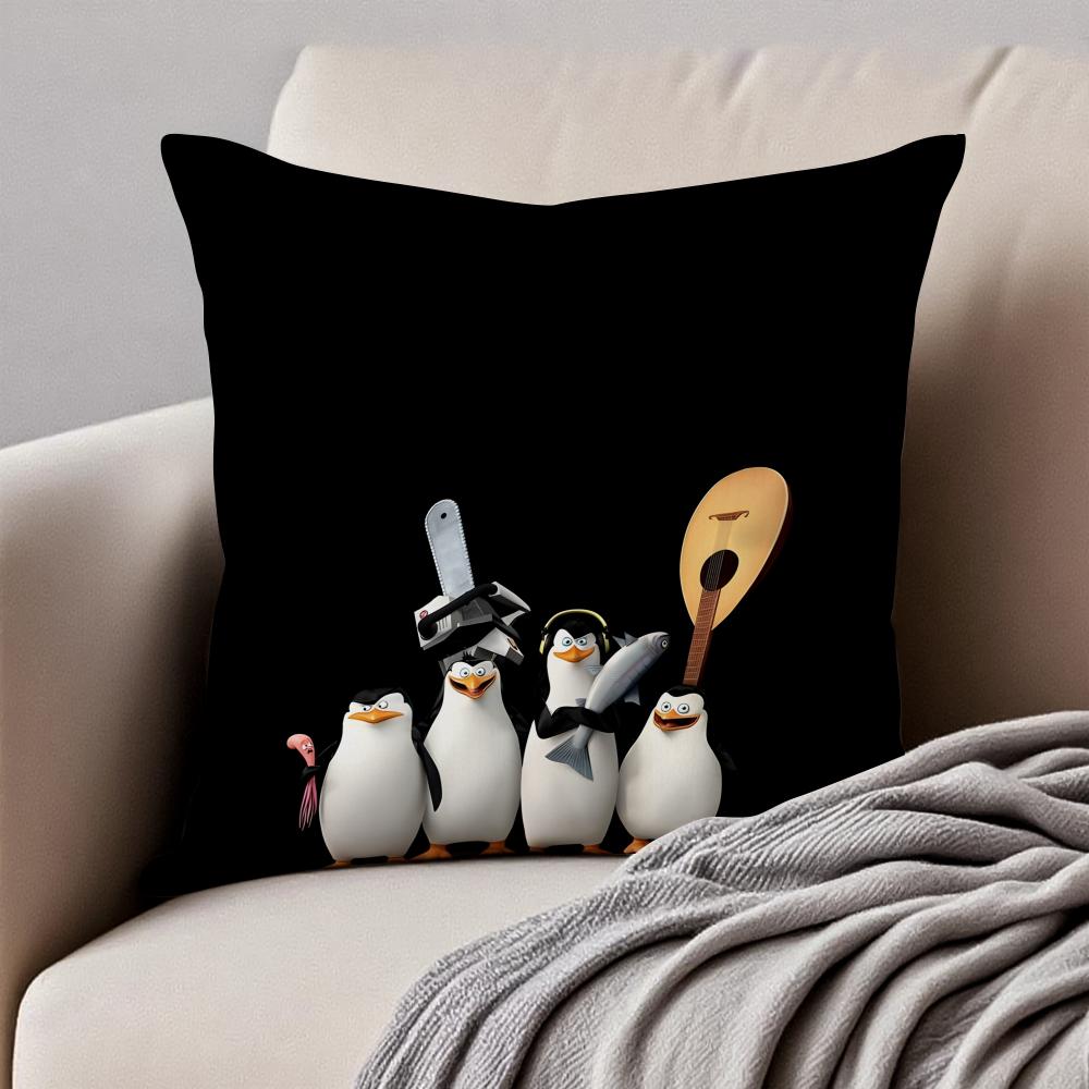 tThe Penguins of Madagascares Cushion Cover Pillowcase Antidustmite Invisible Zipper Short Plush Sofa Cushion