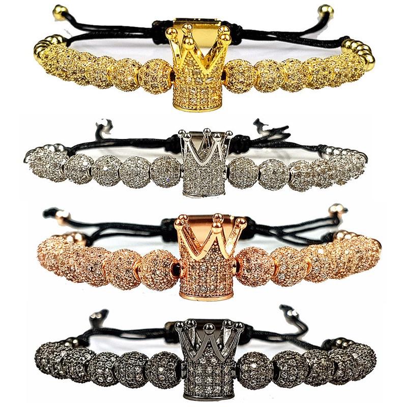 European Hot Item: 18K Color Retention Woven Bracelet with Micro-inlaid White Zirconia and Large Crown Copper Beads