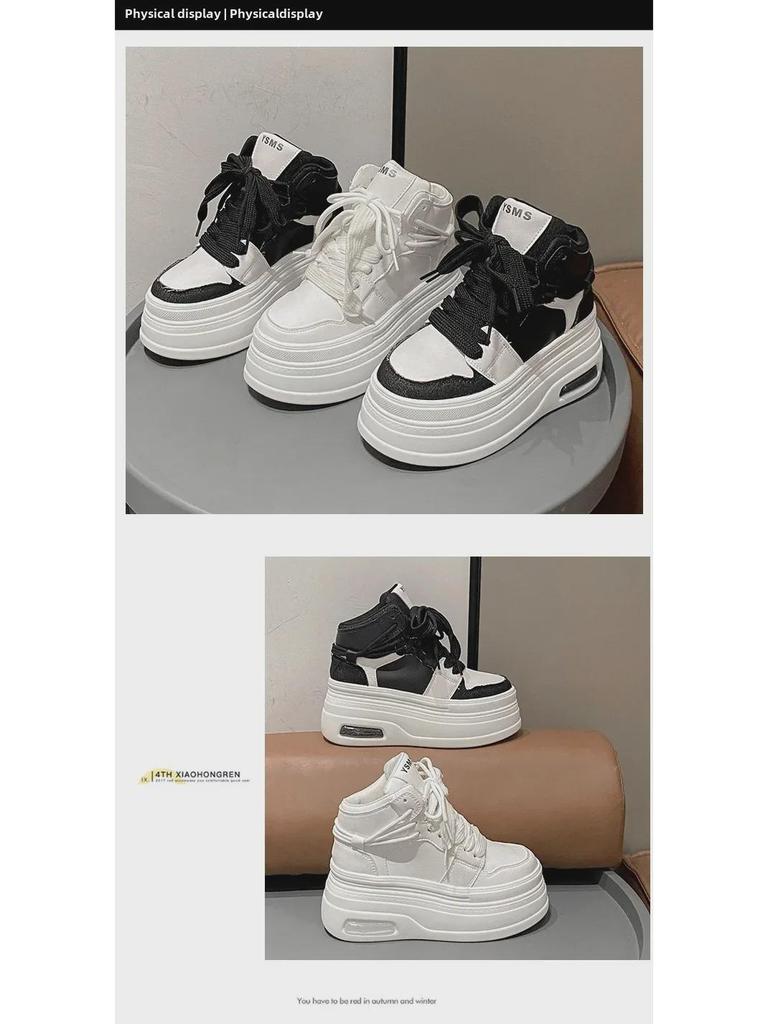 2024 Spring/Autumn Korean Platform Round-Toe White Shoes: Thick-Soled, Height-Boosting, Casual & Versatile