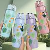 1PC Tropical Bird Leaf Plant 750ml Color Plastic Sports Water Bottle Leakproof Flip Straw Lid Suitable for Sports Office Home Use