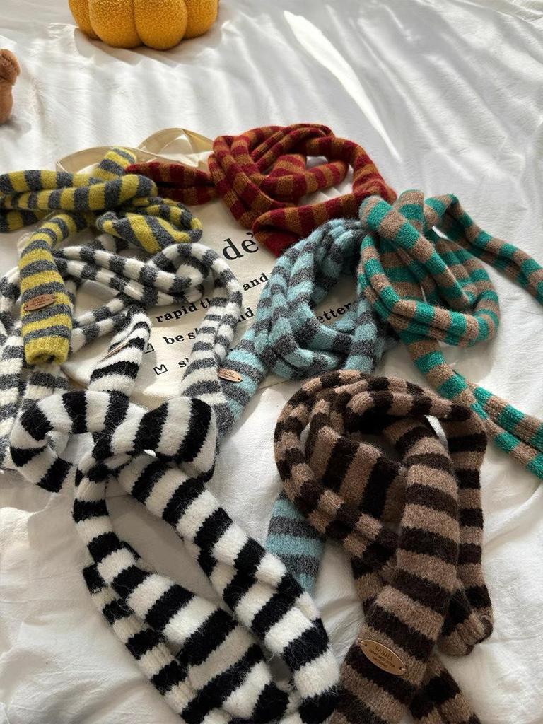 Korean Y2K Color Block Wool Blend Scarf - Versatile & Stylish for Women