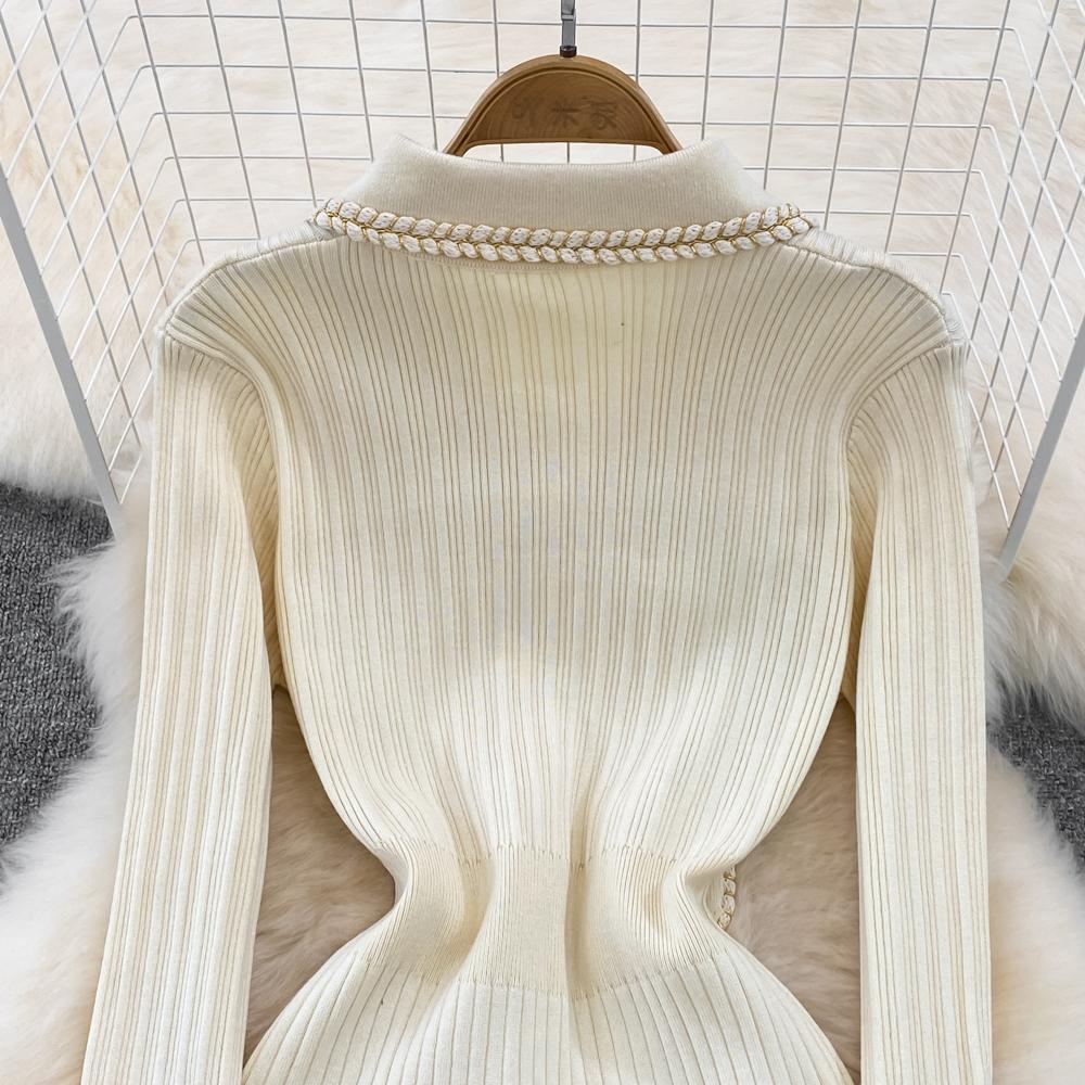 Женское маленькое ароматное трикотажное платье-свитер с лацканами, женские осенне-зимние джемперы, нижние платья