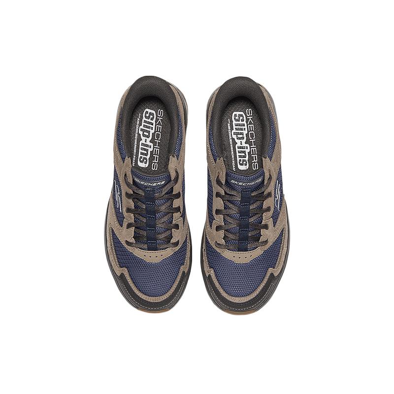 Skechers Уличные удобные амортизирующие низкие уличные функциональные ботинки Мужская обувь Синий Коричневый 237814-NVBR