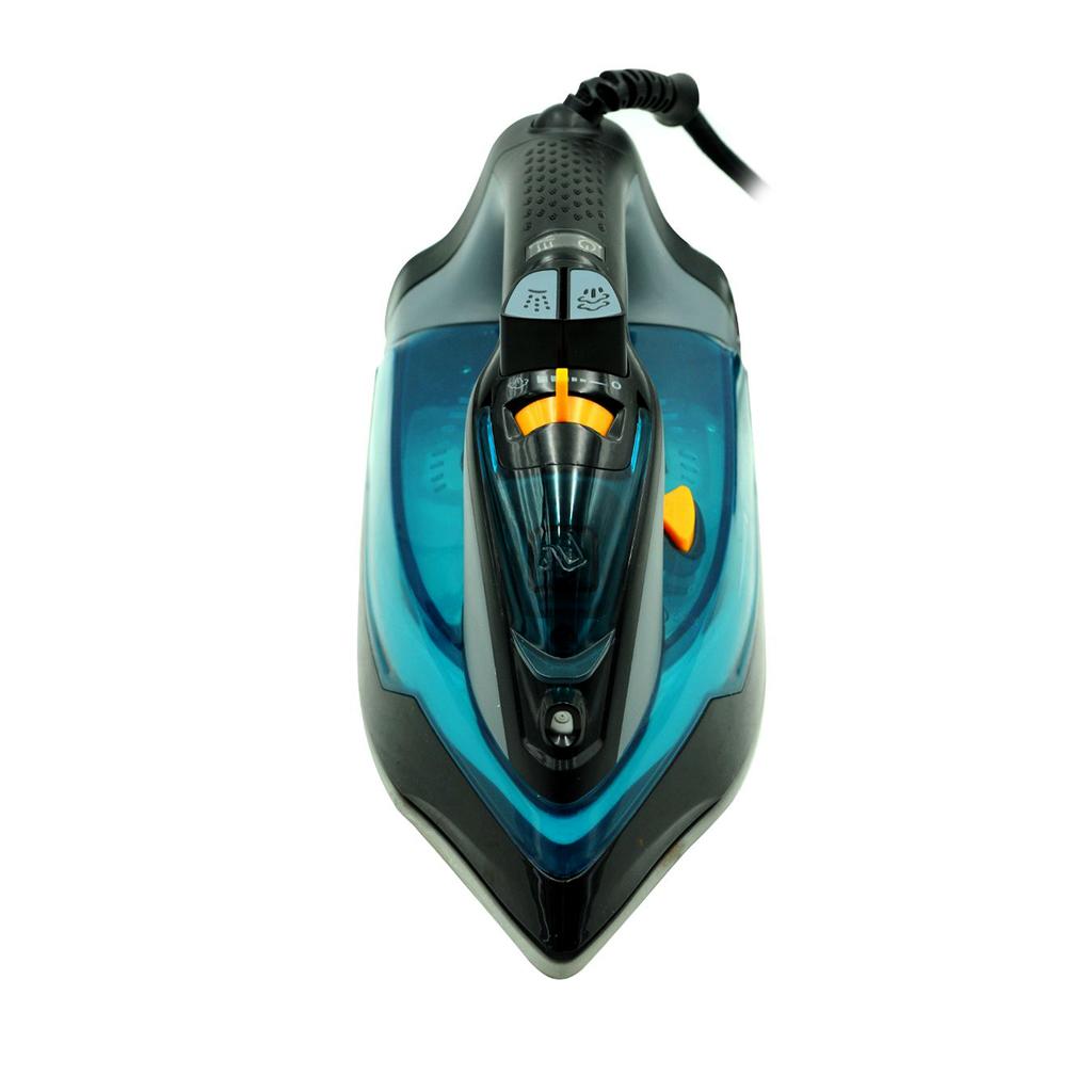 Hand-held steam iron with ceramic soleplate, gray-blue