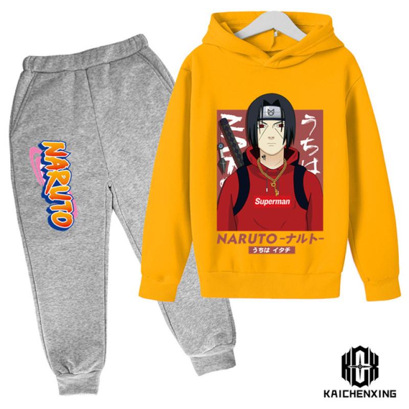 Комплект с капюшоном Наруто, детская одежда, одежда для маленьких девочек, повседневные свитера с капюшоном, детская одежда с капюшоном + брюки, 2 шт.