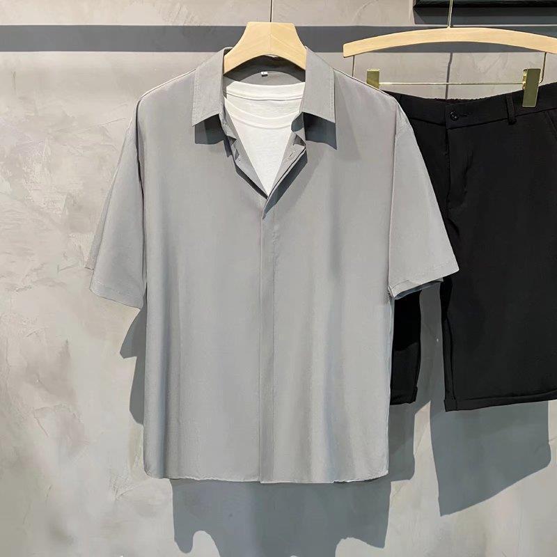 Мужская рубашка в японском стиле из высококачественного шелка Ice Silk Drape - летняя, с коротким рукавом, свободный крой