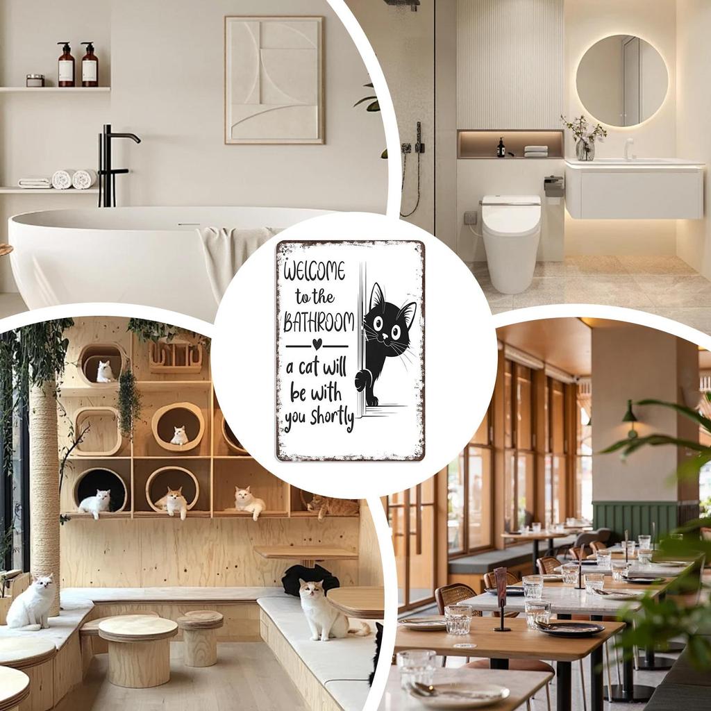 Welcome to the Bathroom Cat Sign Powder Room Wall Decoration Restroom Wall Decoration 20x30cm  Metal Sign ornament
