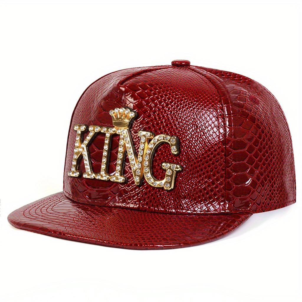 Men PU Leather Letter KING Hip Hop Hat Outdoor Adjustable Sunscreen Leisure Hat Spring Autumn Travel Tourism Beach Vacation
