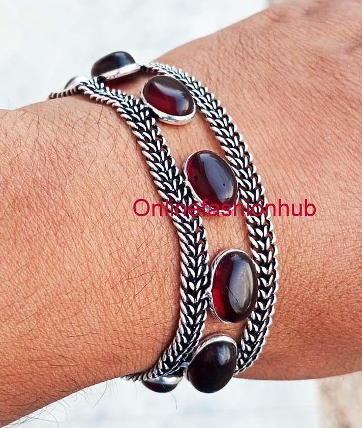 Гранатовый драгоценный камень 925 стерлингового серебра с оксидированным браслетом-цепочкой CBb-b377