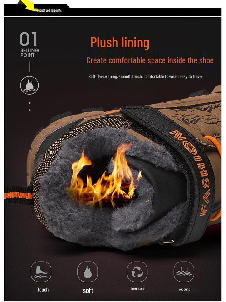 Зимние хлопковые ботинки для мальчиков с бархатной подкладкой - Теплые, подошва с стальными шипами для активного отдыха на снегу