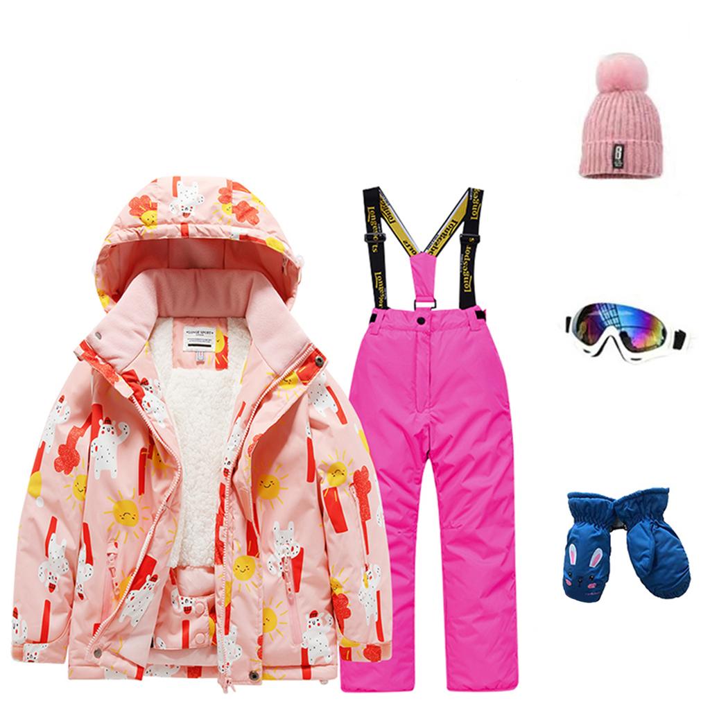 Детский модный лыжный комплект для мальчиков и девочек, утепленный, водонепроницаемый, термобелье, костюм из пяти предметов с курткой и брюками