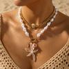 Vintage Starfish Irregular Imitation Pearl Choker Necklace for Women Boho Shell Palm Tree Clavicle Chain Party Jewelry Gift