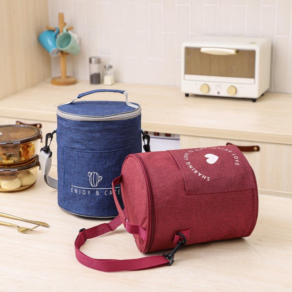 Oxford Cylinder Insulated Lunch Box Bag Aluminum Foil Thermal Bag Office School Outdoor