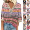 Women's Shirt Blouse Casual Loose Shirts 3/4 Sleeve Lace Trims Print V Neck Tops Print Tops T-shirts Tee