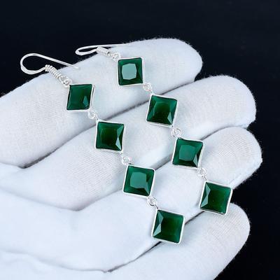 Уникальные серьги с изумрудом, серьги из стерлингового серебра 925 пробы, серебряные серьги ручной работы для подарка, серьги-подвески с изумрудом, подарок на День святого Валентина