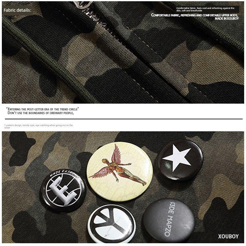 51 Hip Hop American Retro Functional Camouflage Cardigan Outwear Men's Trendy Fun Medal Decoration Loose Hooded Sweatshirt