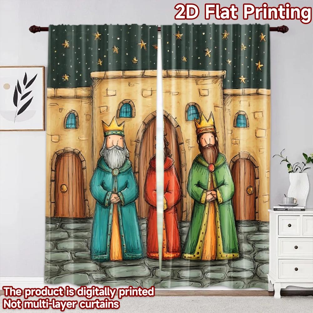 2D flat printing 2pcs Curtain Curtain Christmas Three Wise Men Digital Printed Polyester Drapes Festive Curtains Perfect for
